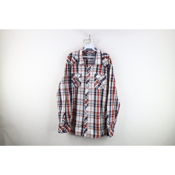 Buckle BKE Mens XL Athletic Fit Distressed Thick Stitch Snap Button Shirt Plaid - Picture 1 of 14